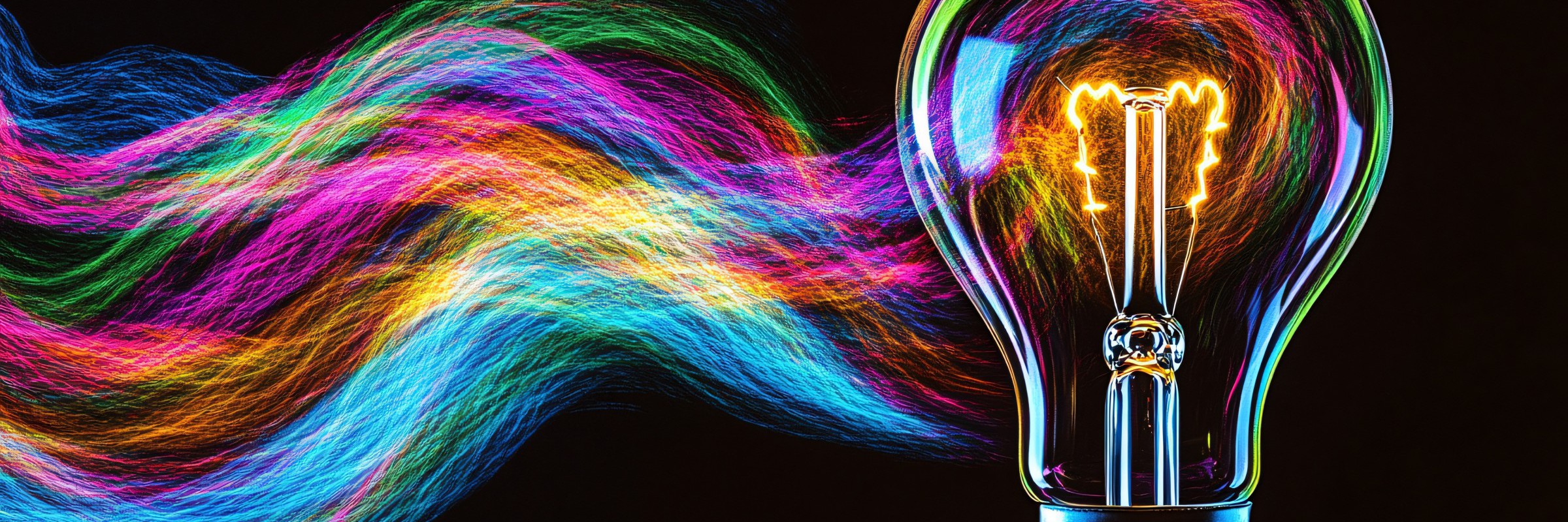Glühbirne mit bunten Lichtwellen – Symbol für innovative Diagnostikleistungen bei ZAKlab
